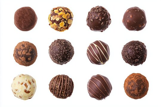 Collection set of chocolate truffles, pralines isolated on white background, png 
