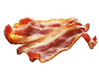Obraz premium Single crispy strip of cooked bacon, showing rich color and texture, on a white background. PNG transparent.