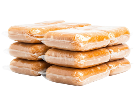 Pack of vacuum-sealed hot dogs, isolated on a white background. PNG transparent.
