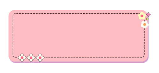 Cute pink rounded rectangular frame decorated with flowers vector illustration