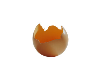 Half broken egg shell on white background, isolated kitchen ingredient. PNG transparent.
