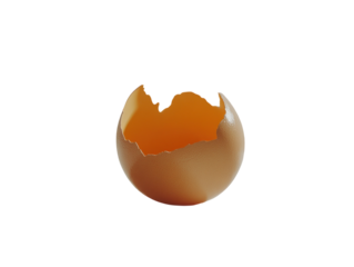 Half broken egg shell on white background, isolated kitchen ingredient. PNG transparent.