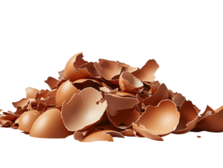 Pile of broken egg shells on a white background, food waste concept. PNG transparent.