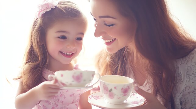 A mother and daughter are having tea together. - Powered by Adobe