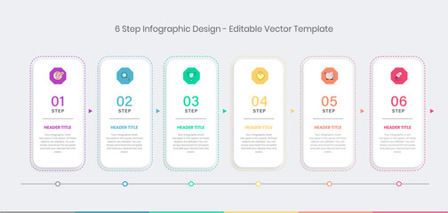 6 step Infographics Design Template, Chart diagram, Graph, Pie chart, workflow layout, vertical rectangle diagram, report, Editable presentation design elements, Process diagram in white background