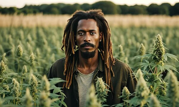 Rastafarian in a marijuana field.