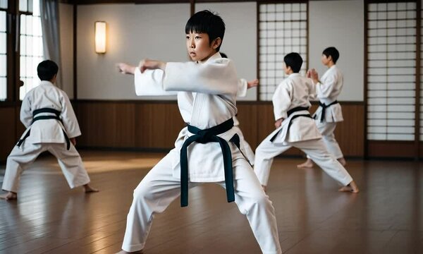Boys in karate class.