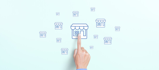 Franchise Business concept, Businessman hand choose franchise icon