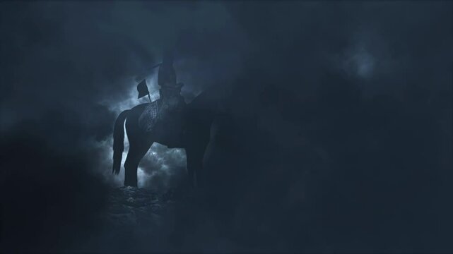 Ottoman Soldier Sitting on a Horse in a Middle of a Lightning Storm