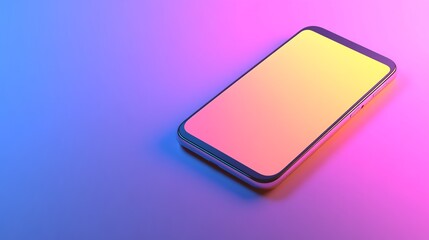 Smartphone with blank screen on a pink and blue gradient background.