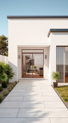 The exterior of the modern house has recently been painted in a neutral beige color