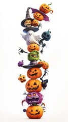 A scene of Halloween joy with skeletons, carved pumpkins, ghosts, bats, and witches, symbolizing a fun and spooky holiday celebration.