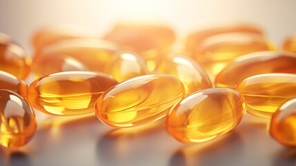 Omega-3 fish oil capsules close-up on a white background