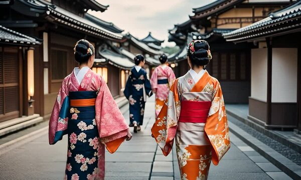 Japanese woman in kimono in Kyoto.