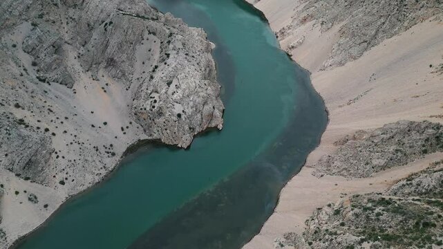 Croatia, Zrmanja canyon. Aerial 4k footage of beautiful nature river canyon. Nature background 