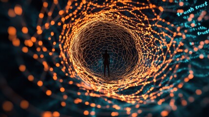 The Web of Lies: A figure entangled in a web of bright, glowing strings representing false promises and deception