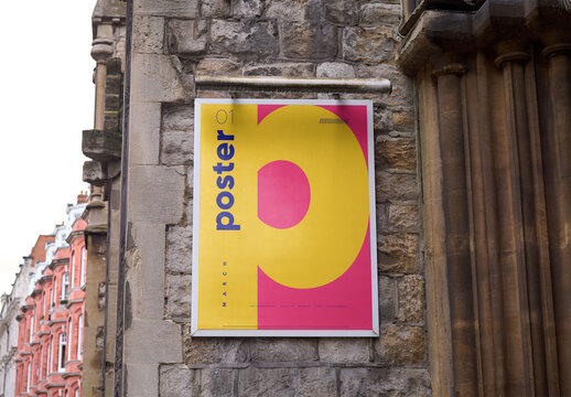Mockup Of Vertical Customizable Poster On End Wall
