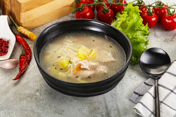 Homemade chicken soup with vegetables