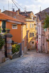 Rovinj, Croatia narrow street with colorful houses