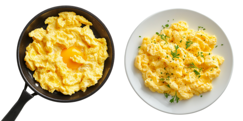 scrambled egg with bacon and sourdough bread for breakfast isolated on transparent background