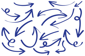 Arrow vector hand drawn sketch icon set. Doodle sketch hand drawn direction element set. Pencil doodle flat line design cartoon elements. Scribble swirl arrow sign. Vector illustration