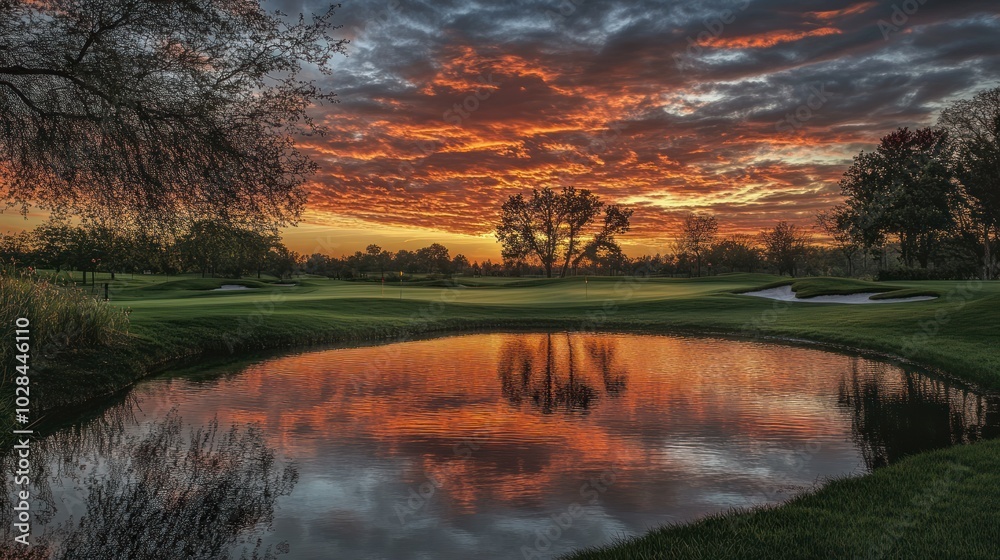 Canvas Prints Sunset Reflections on a Golf Course Pond