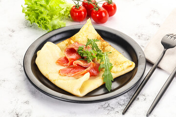 Russian pancake with salmon fish