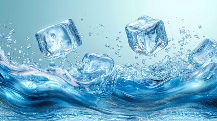Obraz premium Crystal Ice Cubes in Turquoise Water Splash