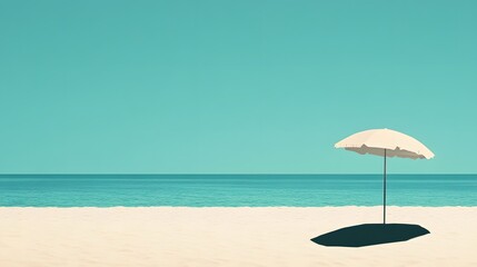 66. A minimalist beach scene with a single umbrella casting a long shadow