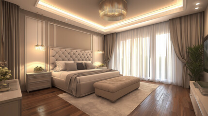 Dark Tone Minimalist Bedroom with Upholstered Furniture