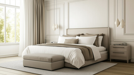 Fototapeta premium Modern Bedroom with White Bedding
