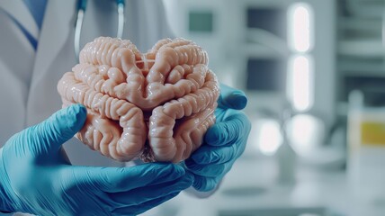 Doctor holding human brain model