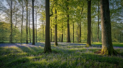 Obraz premium Bluebells in Halle Forest: Stunning Spring Landscape with Nature Elements