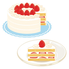 苺のホールケーキと苺のショートケーキセット