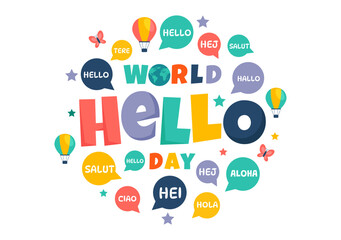 World Hello Day Vector Illustration on November 21 with Speech Bubbles Displaying Greetings in Multiple Languages from Around the in a Background