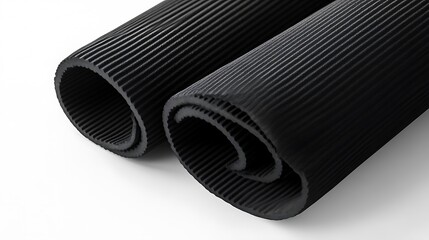 Sleek Black Ribbed Rubber Material Curves in Abstract Design