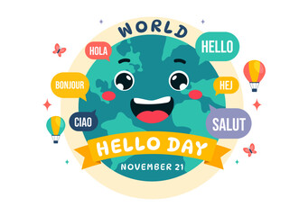 World Hello Day Vector Illustration on November 21 with Speech Bubbles Displaying Greetings in Multiple Languages from Around the in a Background