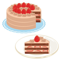 苺のチョコレートホールケーキと苺のチョコレートショートケーキセット