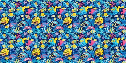 Aquarium pattern with an aquatic, detailed design. seamless background pattern