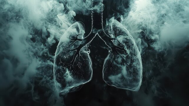 Lungs affected by smoking in x-ray