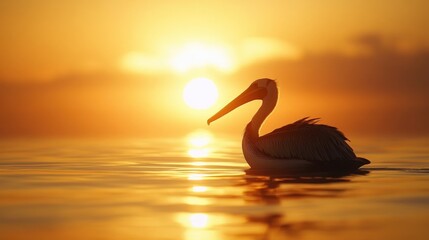 Fototapeta premium Pelican Silhouette at Sunset Over Water