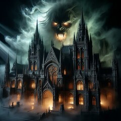 Fototapeta premium a horror castle with terrifying vampire face