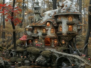 Fototapeta premium Enchanted Forest Cottage: A Whimsical Dream Home