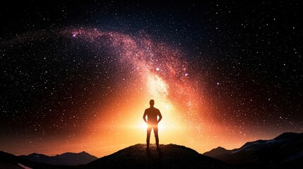 Fototapeta premium Silhouette of a Person Against a Cosmic Background
