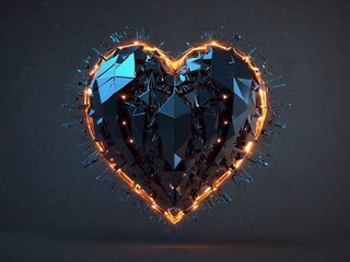 Futuristic realistic holographic neon light mechanized heart. Photo realism. Illustration in the style of futurism for wallpaper.