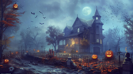 Fototapeta premium halloween landscape with castle