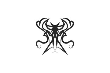 A black and white logo featuring a stylized octopus with intricate tentacles and a bold design 