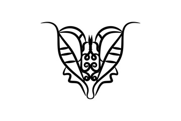 A detailed black and white tattoo design featuring an elegant butterfly with intricate patterns and shading