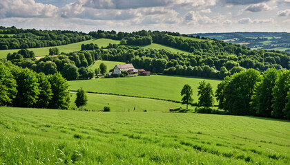 Obraz premium Paysage bucolique de la campagne verdoyante
