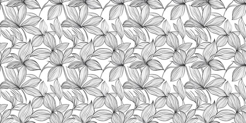 Floral leaves line drawing with a minimalist, seamless design. seamless background pattern